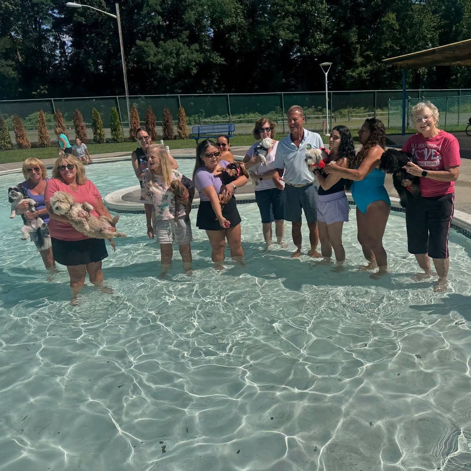 Dogs and their handlers gathered in the Clark Community Pool during the township’s end-of-summer Doggy Dip.